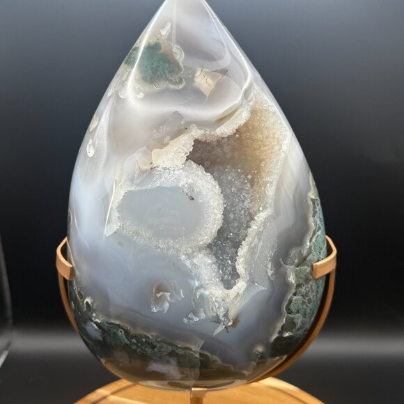 Rare Moss Agate Tear Drop Druzy Crystal 6lbs 5oz Earth Land Water Natural Geode - Picture 3 of 14